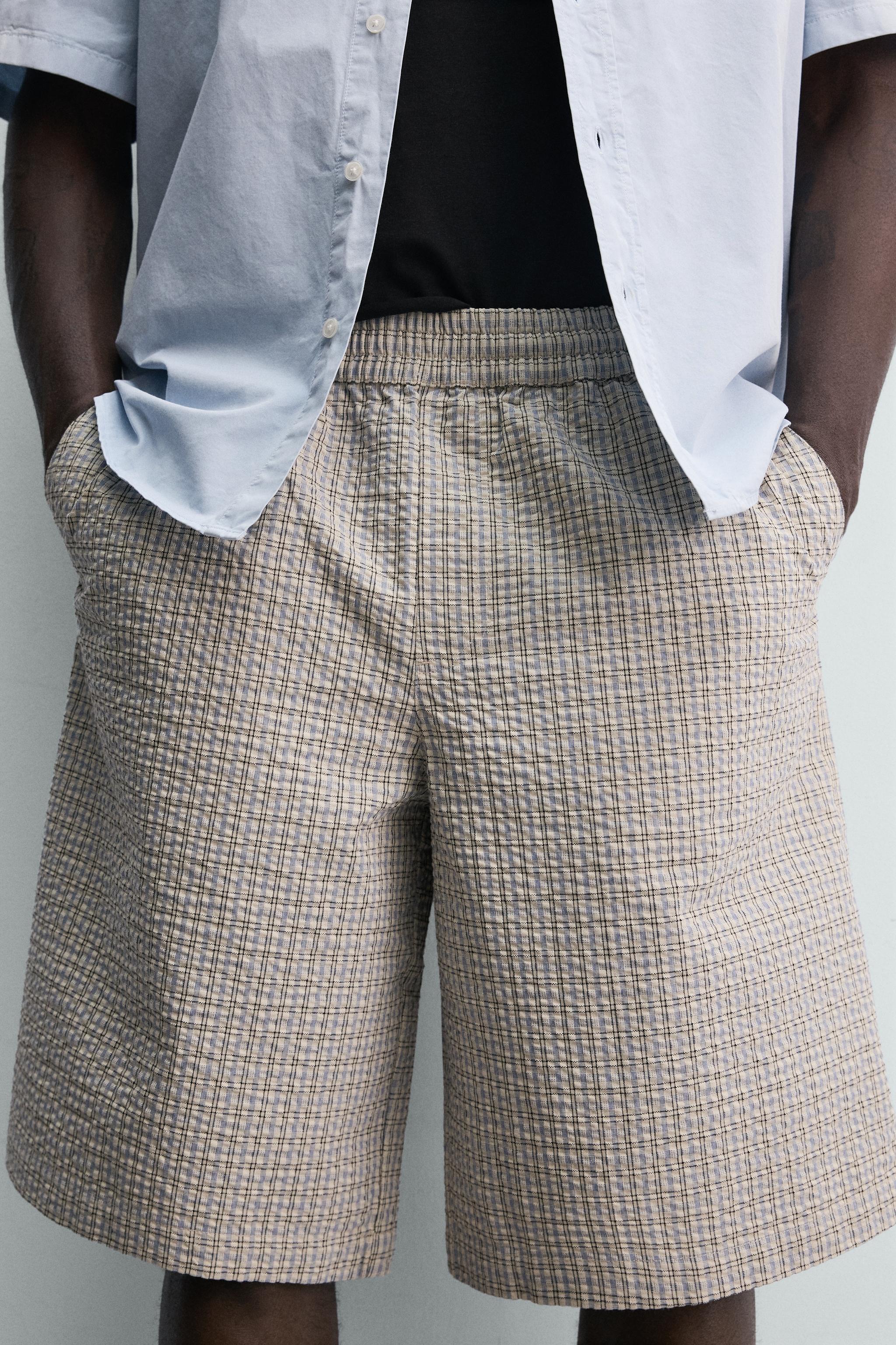 PLAID TEXTURED SHORTS